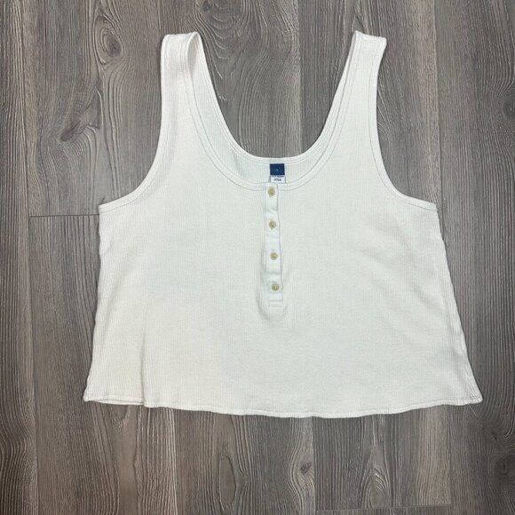 Old Navy Tops - Old Navy White Waffle‎ Knit Henley Tank Top Size Large